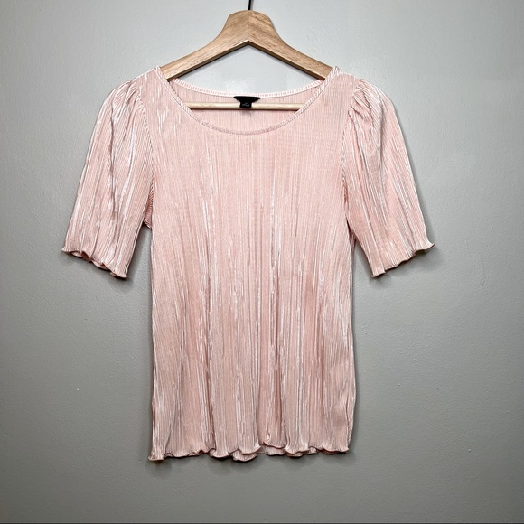Vintage ANN TAYLOR Blush Peach Pink Crinkle Shimmering Pleated Top Blouse - Picture 3 of 8